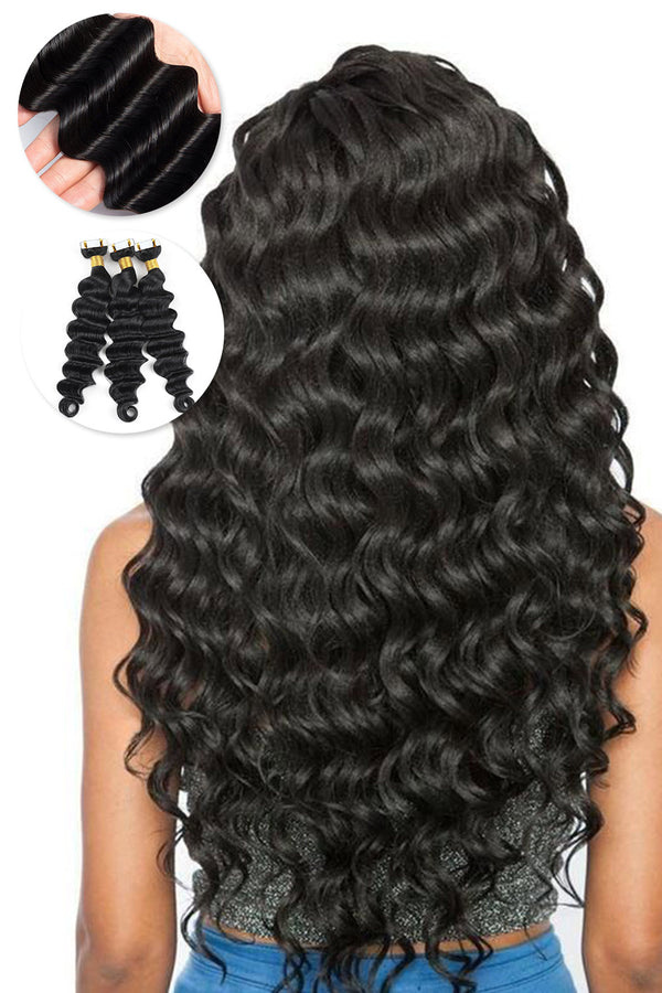 Extensiones de cabello con cinta adhesiva para cabello negro, ondulado profundo, 100% cabello humano
