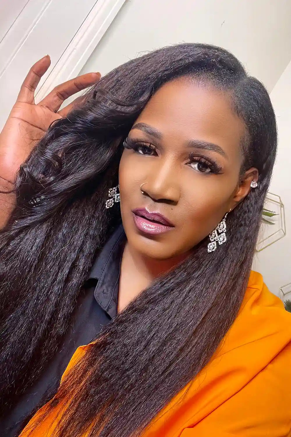 Weft Hair Extensions with Microbeads Kinky Straight Black Virgin Hair