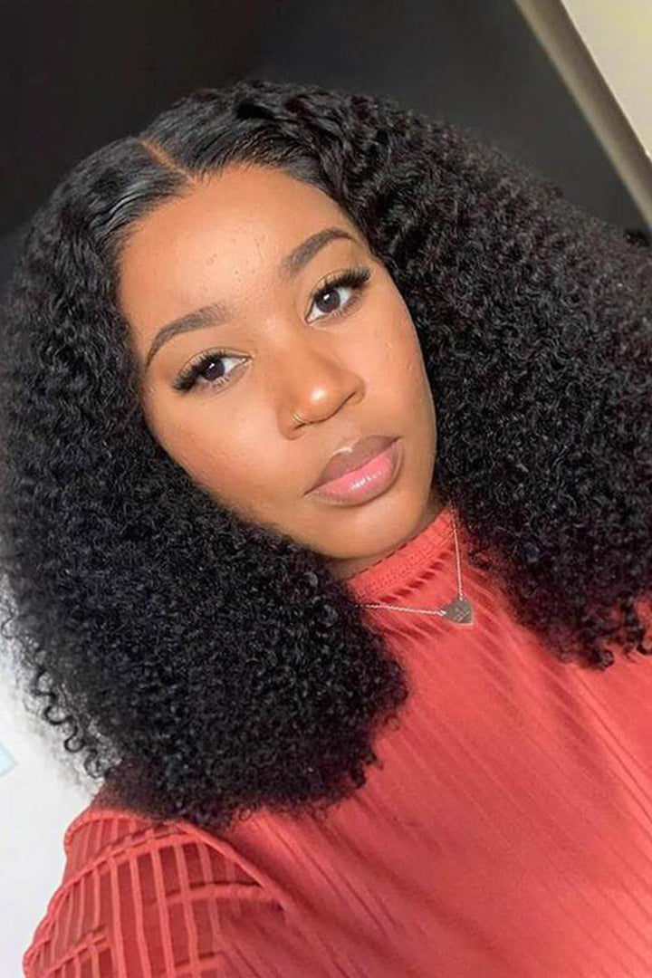 13x4 Full Lace Frontal Kinky Curly Afro Perruques Cheveux Humains Noirs