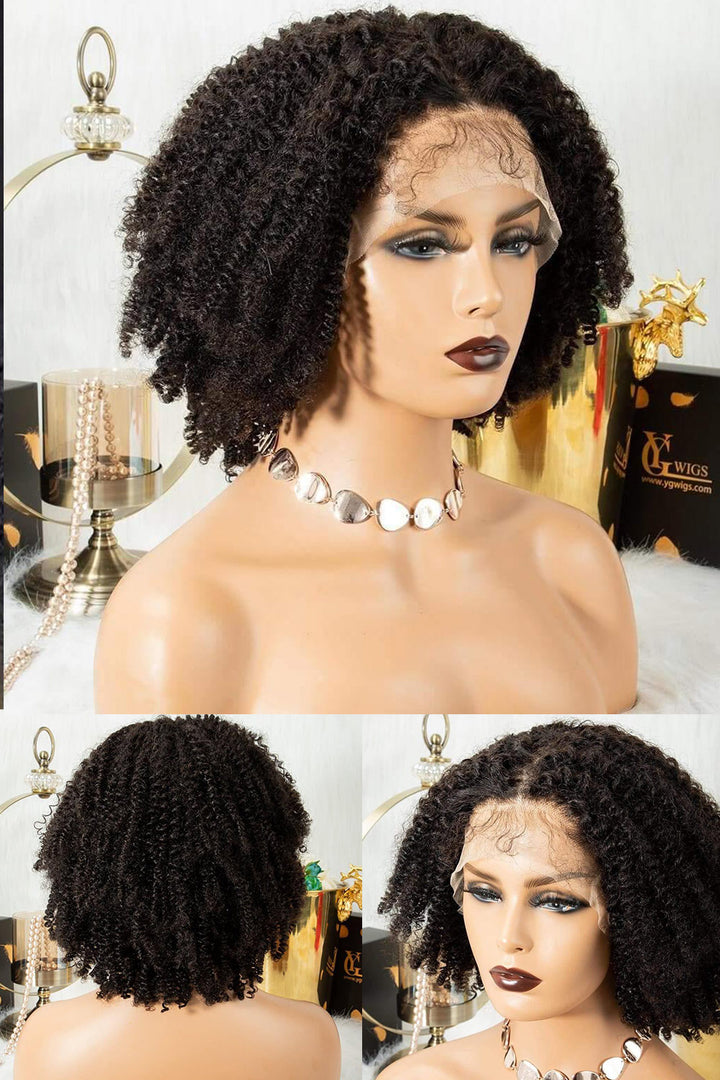 13x4 Full Lace Frontal Kinky Curly Afro Wigs Black Human Hair