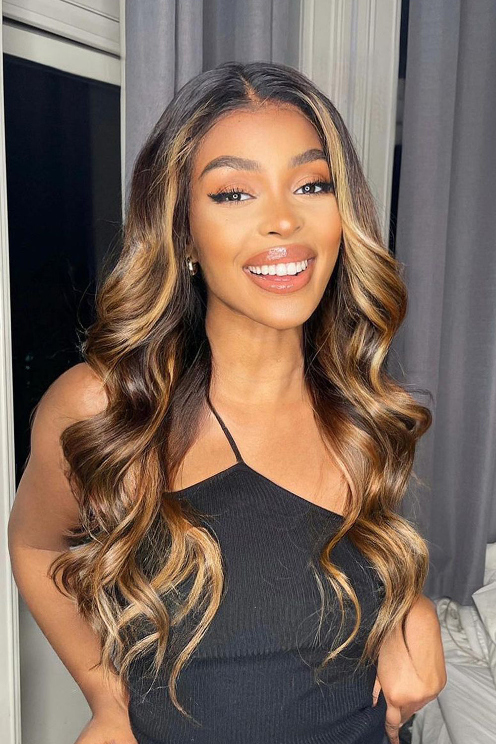 Glueless Hd Lace Wig Dark Brown with Blonde Highlights Body Wave