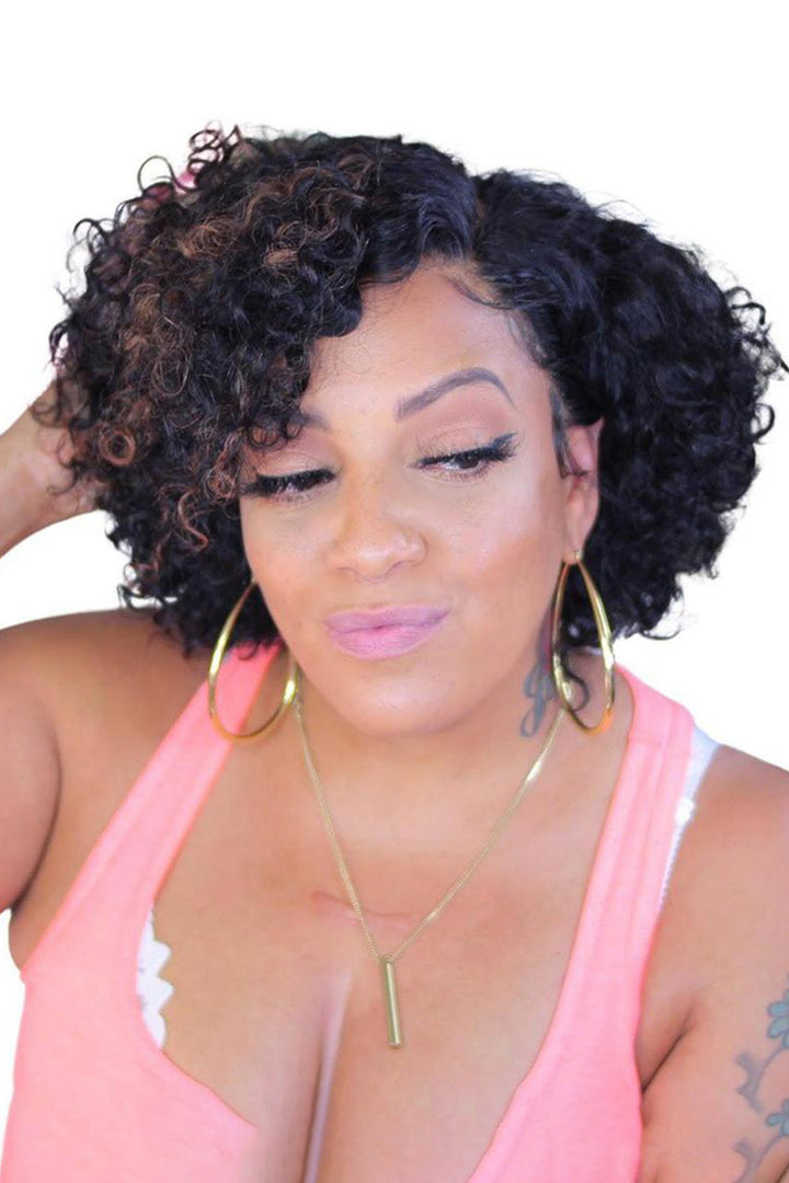 T Part Lace Wig Highlight Curly Bob-PB38