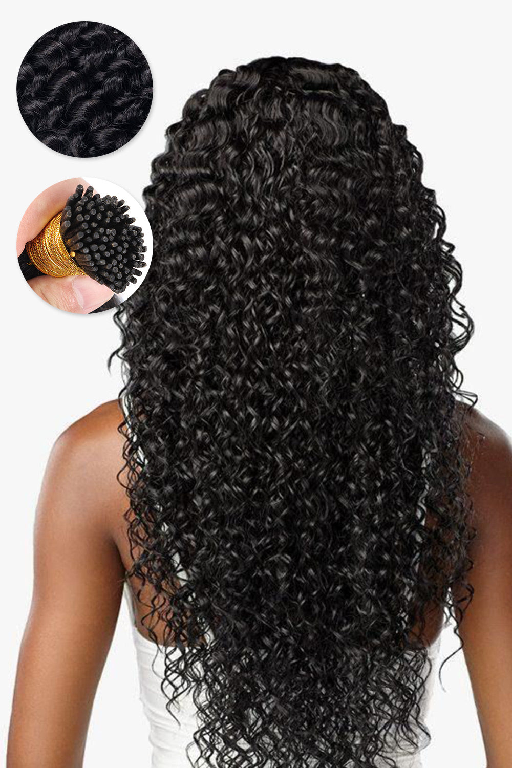 I Tip Black Hair Curly Remy Human Hair Extensions