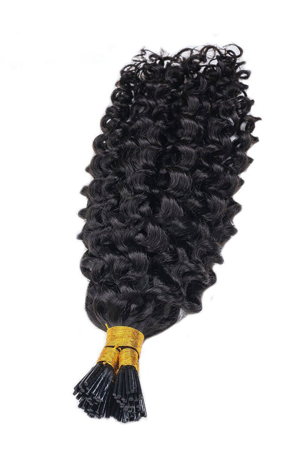 I Tip Black Hair Curly Remy Human Hair Extensions