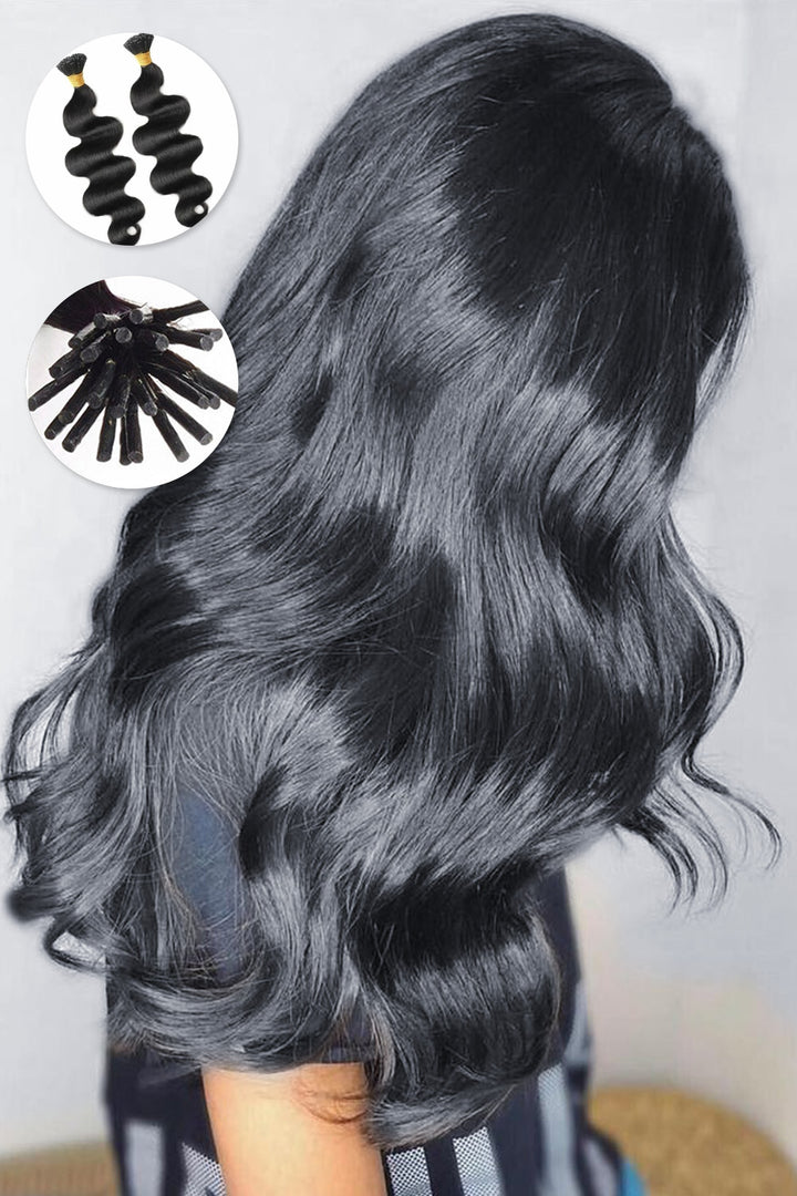 Inclino extensiones de cabello humano Remy ondulado corporal de pelo negro