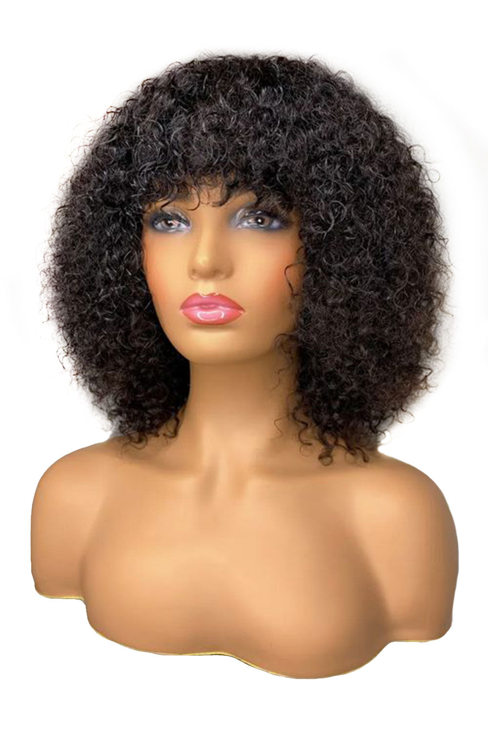 Jerry Curly Non Lace Human Hair Wigs with Bangs MM17