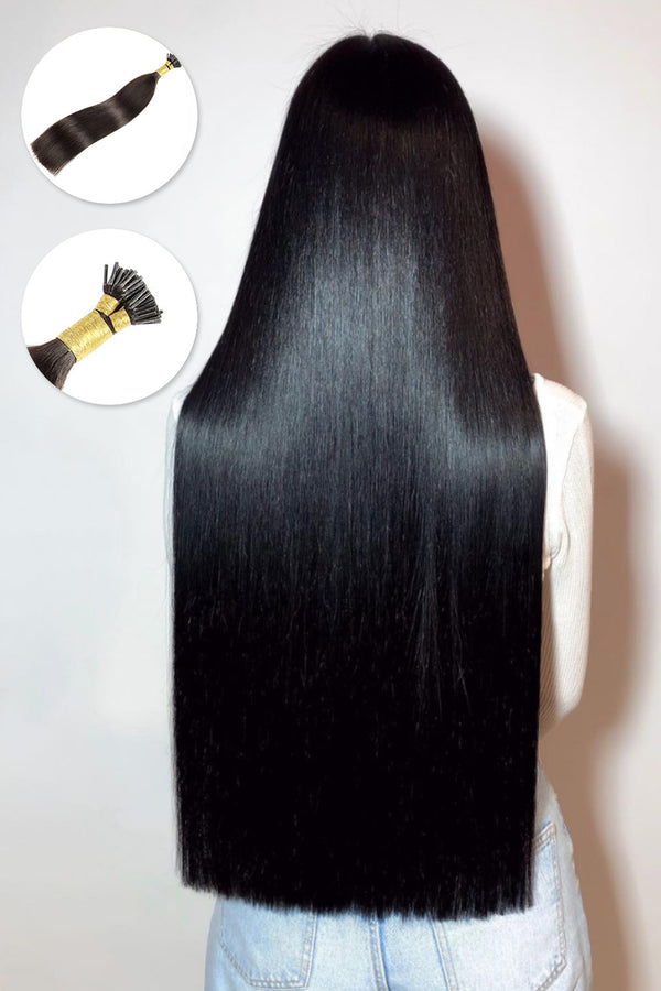 Cabello negro con punta Extensiones rectas de cabello humano Remy 